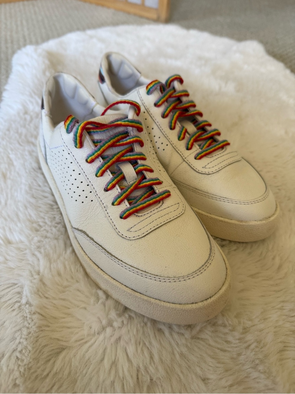 Hush Puppies White Sneakers with Rainbow Laces